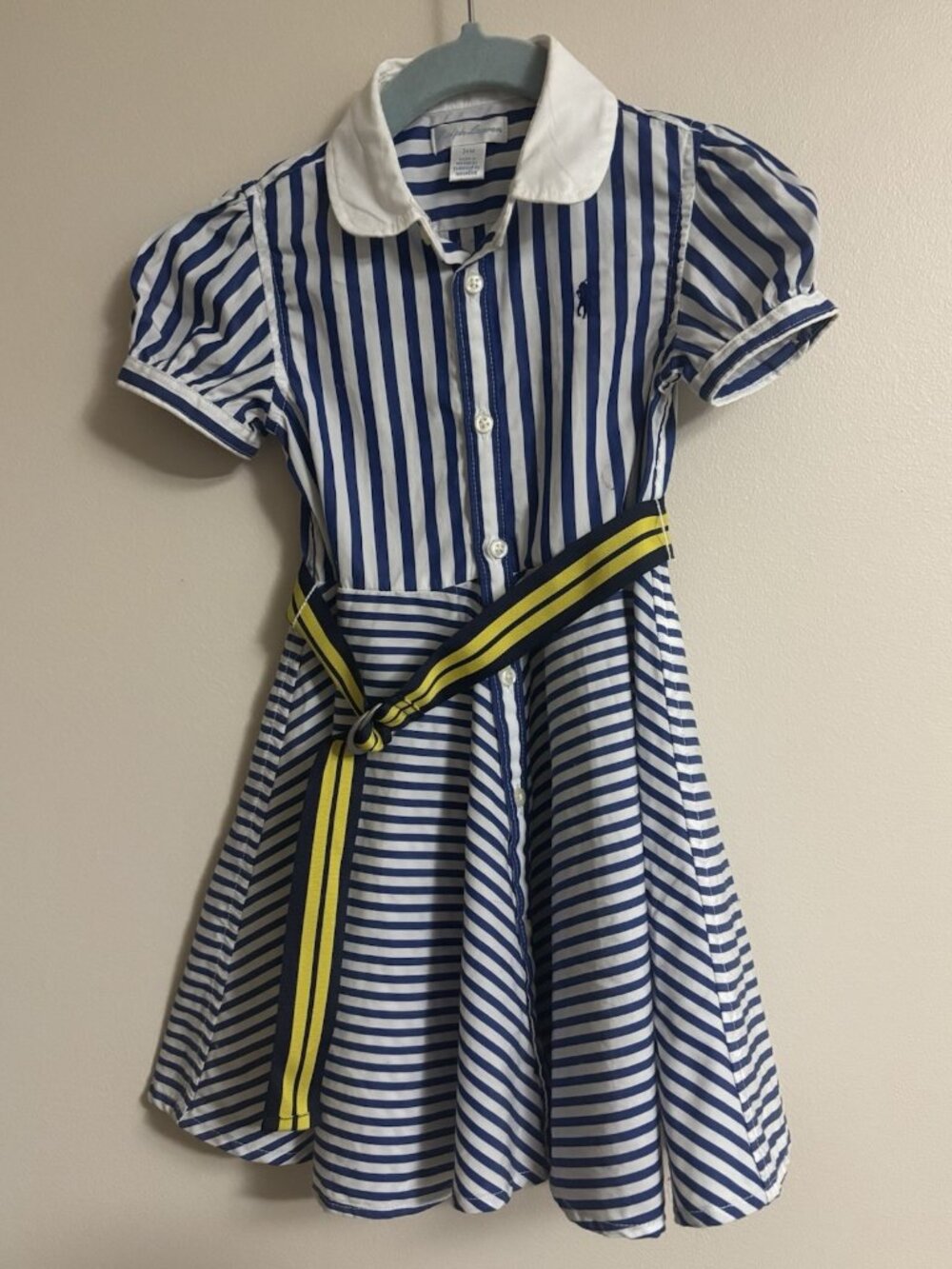 Ralph Lauren Striped Poplin‎ Dress in Blue White Yellow baby infant 24 months